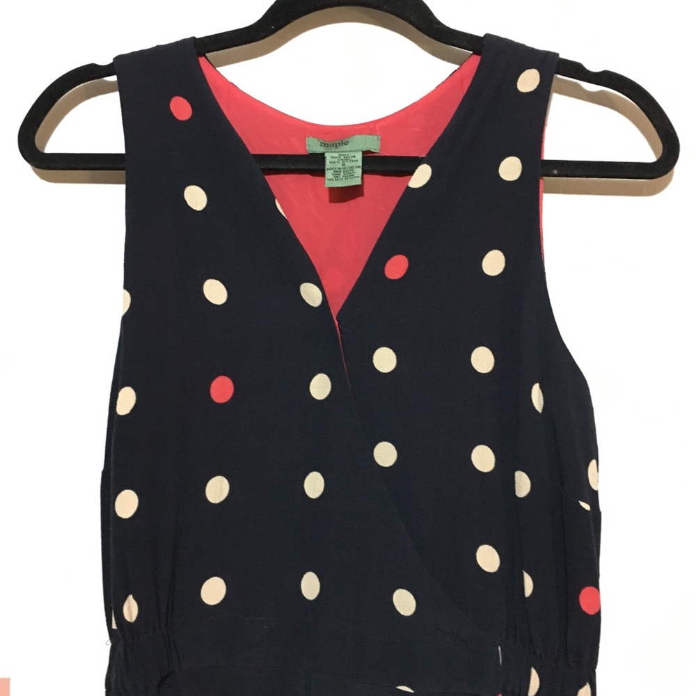 Anthropologie Black Polka Dot Midi Dress with Red Accents - Picture 4 of 16
